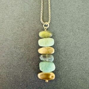 Sterling Silver Necklace with Aquamarine, Labradorite & Silver Pendant
